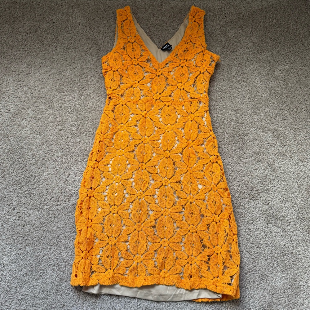 inc international concepts v neck dress yellow/orange medium